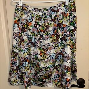Modcloth Floral Cat Print Skirt